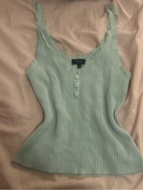 debut Mint Ribbed Lace-Trim Henley Tank